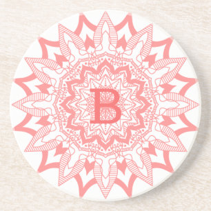 Posavasos Rosa en monograma de mandala blanca