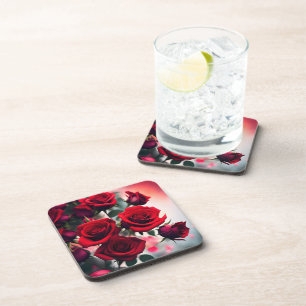 Posavasos "Rosa escarlata florece: un Bouquet de pasión"