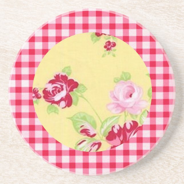 Posavasos Rosa Gingham Coaster (Frente)