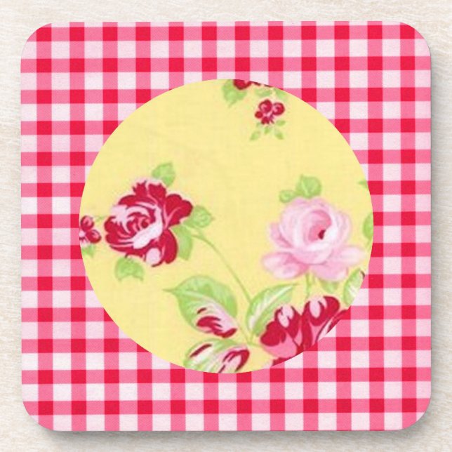 Posavasos Rosa Gingham Floral Cork Coaster (Frente)