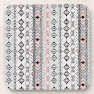 Posavasos rosa gris de rayas étnicas mejicano de estilo orie
