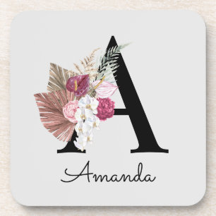 Posavasos Rosa moderno boho floral inicial A
