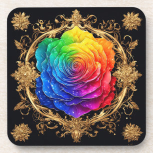 Posavasos 🌹 Rosa Multicolor Ornate Elegancia Floral Dorada