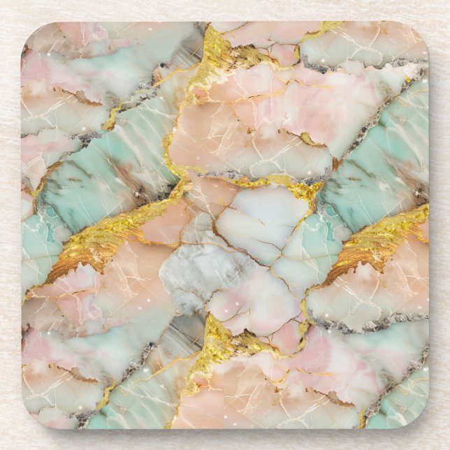 Posavasos Rosa Pastel, Verde azulado, Mármol Blanco (Frente)