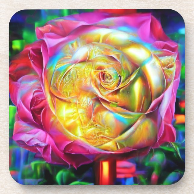 Posavasos Rosa psicodélico arcoiris (Frente)