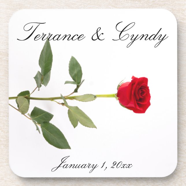 Posavasos Rosa Roja De Pie Larga Única Elegante (Frente)