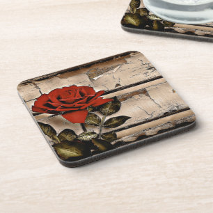 Posavasos Rosa Roja Rústica De Madera Rústica De Barn De Gru