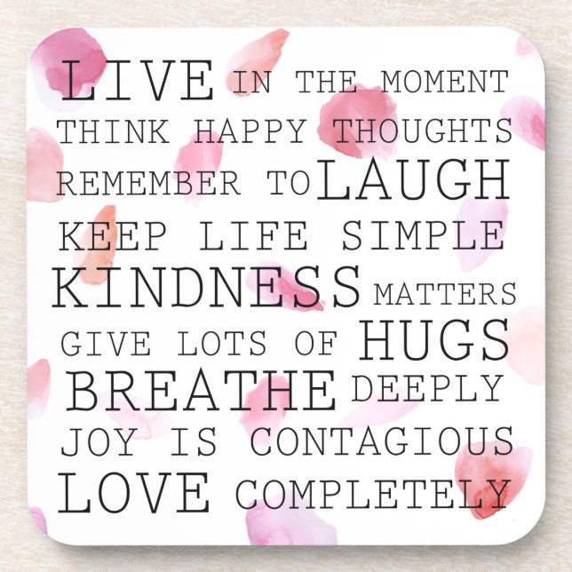 Posavasos Rosa romántico Pétalos palabras inspiradoras (Frente)