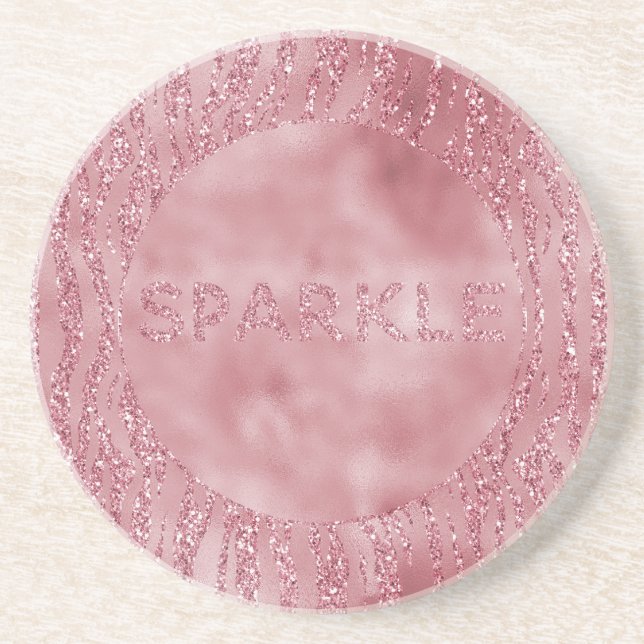 Posavasos Rosa rosa Purpurina Zebra Animal (Frente)