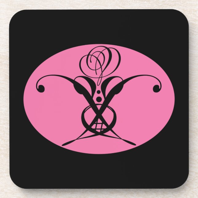 Posavasos Rosa Rosa y Flourier Negro retro (Frente)