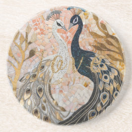 Posavasos Rosa Rubor Amor Brillo Dorado De Pavos Reales 