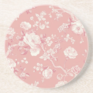 Posavasos Rosa Rubor Rosa Vintage Toile Patrón Floral