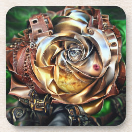 Posavasos Rosa Steampunk con cara surrealista - Flor mecánic