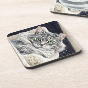 Posavasos Rosa un gato con ojos verdes llamativos