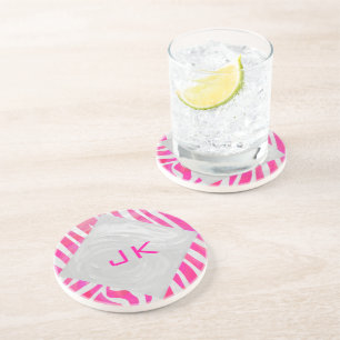 Posavasos Rosa y blanco caluroso de cebra con monograma