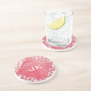 Posavasos Rosa y blanco dálmata con monograma
