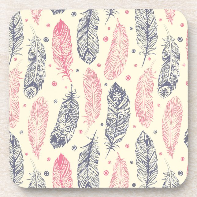 Posavasos Rosa y modelo étnico púrpura de la pluma (Frente)