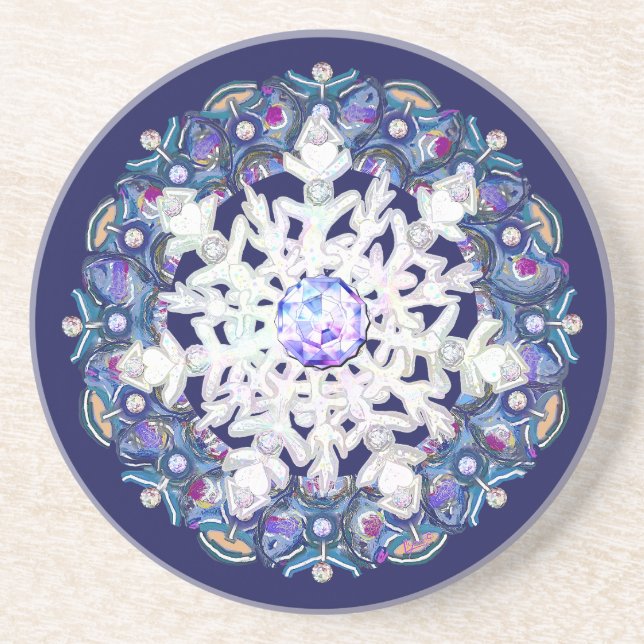 Posavasos Rosada azul y copo de nieve (Frente)