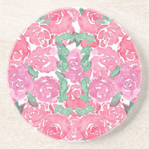 Posavasos Rosas Acuarela Románticas Patrón Floral Rosa Rojo