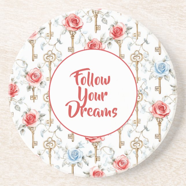 Posavasos Rosas Azules Rojas Llaves Doradas   (Frente)