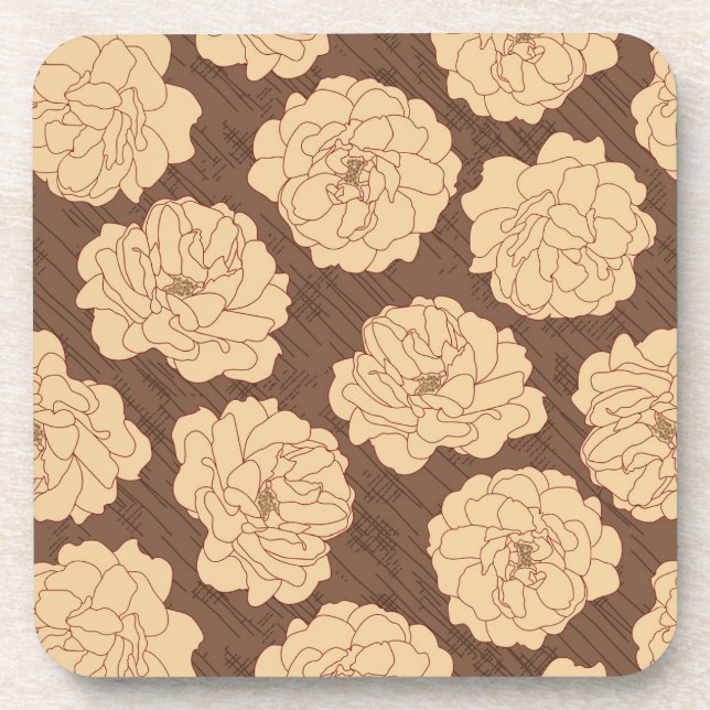Posavasos Rosas barrocos de nogal marrón - sin costuras. (Frente)