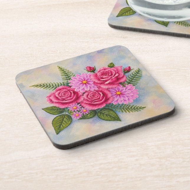 Posavasos Rosas con Dahlias  (Lado Izquierdo)