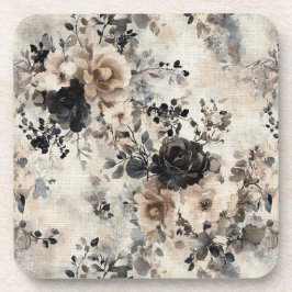 Posavasos Rosas de color de agua de época en beige, negro y 