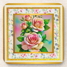 Posavasos Rosas de elegancia rosa y amarillo acuarela pastel