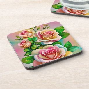 Posavasos Rosas de Elegancia Rosa y Amarillo Acuarela Pastel