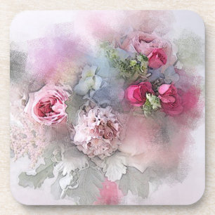 Posavasos Rosas de flores de color de agua elegantes plantil