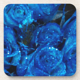 Posavasos Rosas de glamour de Purpurina azul romántico