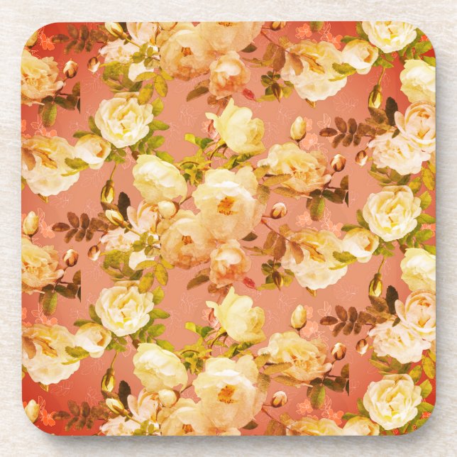 Posavasos Rosas dulces sobre rojo (Frente)