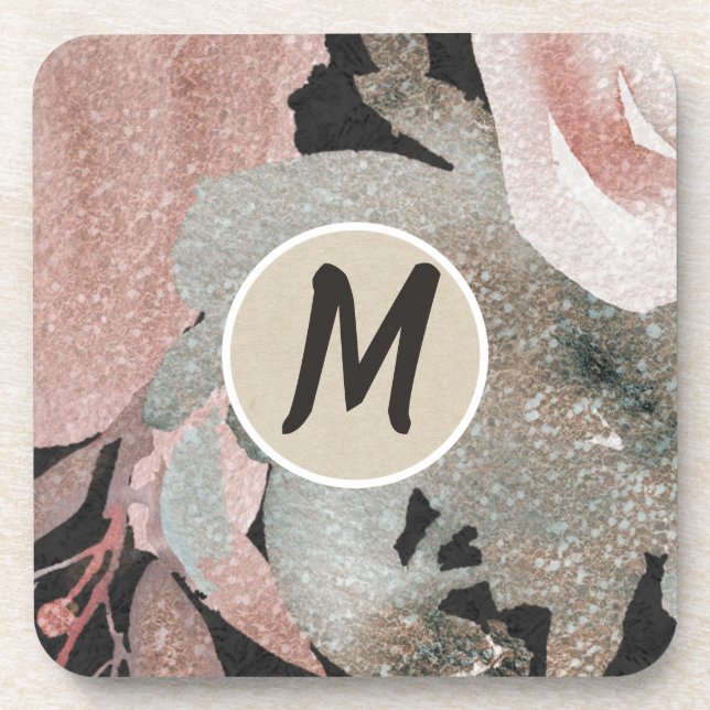 Posavasos Rosas Purpurinas Rosa Rosa Rosa Oscuro Glam Floral (Frente)