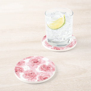 Posavasos Rosas rosadas acuarela floral rubor botánico