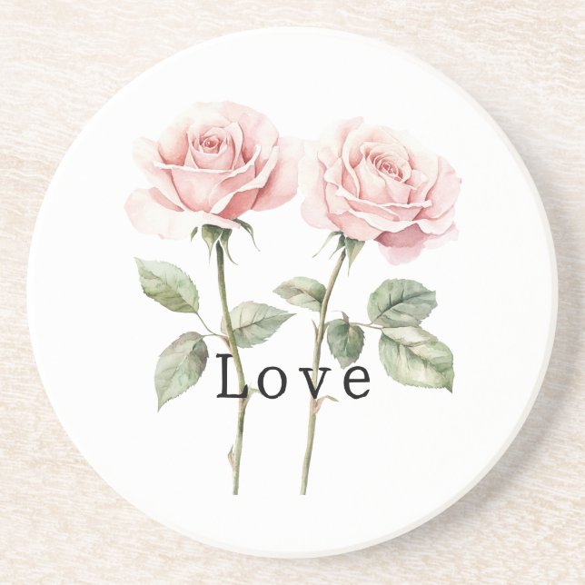 Posavasos Rosas rosadas amor floral (Frente)