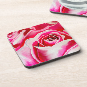 Posavasos Rosas rosadas arte acuarela romántico