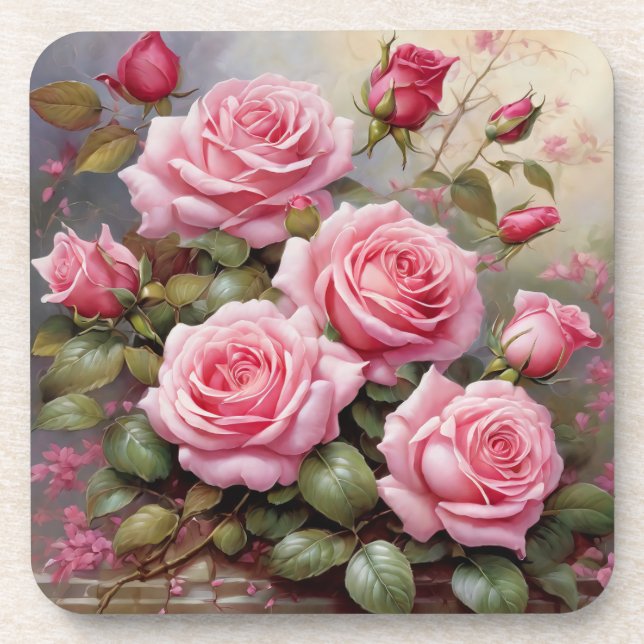 Posavasos Rosas rosadas vintage (Frente)