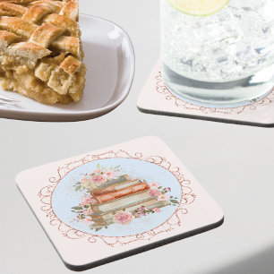 Posavasos Rosas rosadas vintage y flores de libros en acuare