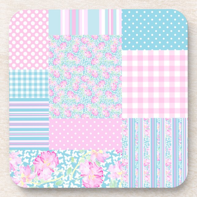 Posavasos Rosas rosas rosas, mariposas: Faux Patchwork Coast (Frente)