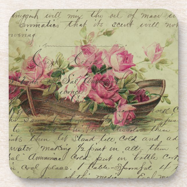 Posavasos Rosas rosas rosas y barcas antiguas (Frente)
