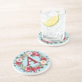 Posavasos Rosas salvajes con espuma de fondo azul azucarado