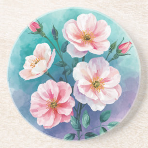 Posavasos Rosas silvestres rosadas, azul turquesa y azules e