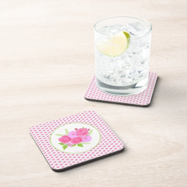 Posavasos Rosas y dahlias rosados (Lado Derecho)