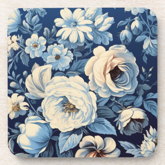 Posavasos Roses blancos sobre fondo azul índigo