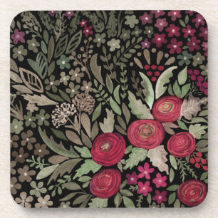 Posavasos Roses rojos color agua flores pequeño verde floral