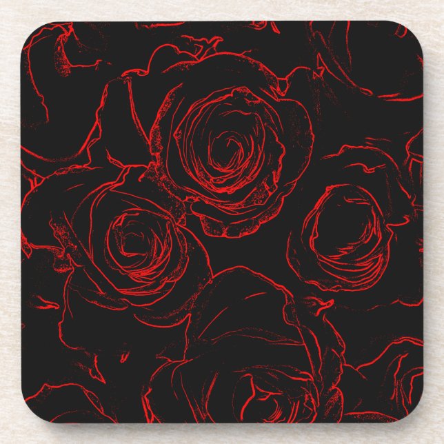 Posavasos Roses rojos fondo negro (Frente)