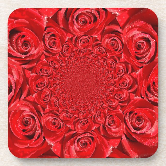 Posavasos Roses Rojos Kaleidoscope: Feliz arte de San Valent (Frente)