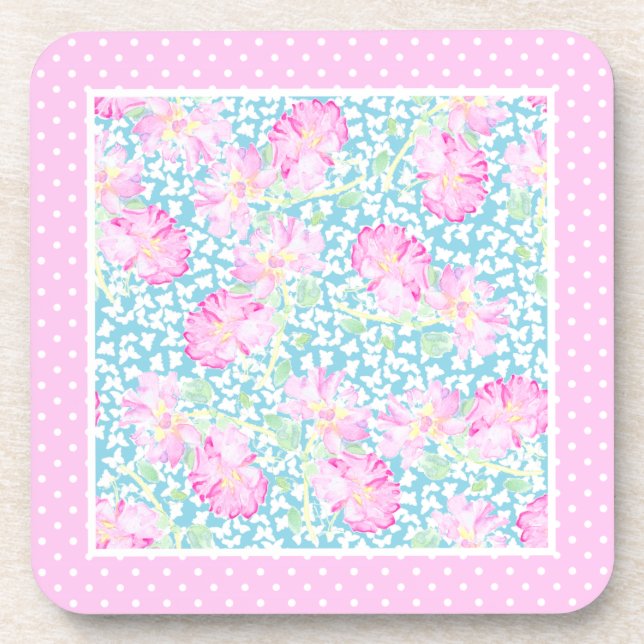 Posavasos Roses rosados Mariposas Blancas Polkas Coasters Se (Frente)