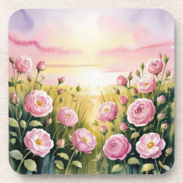 Posavasos Roses rosados Sunset Plastic Cork Coaster Set