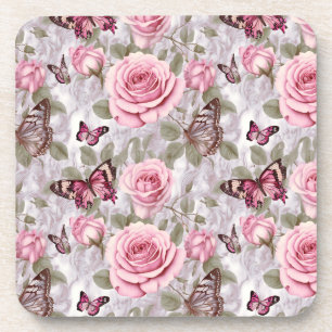 Posavasos Roses rosas y mariposas acuarela floral